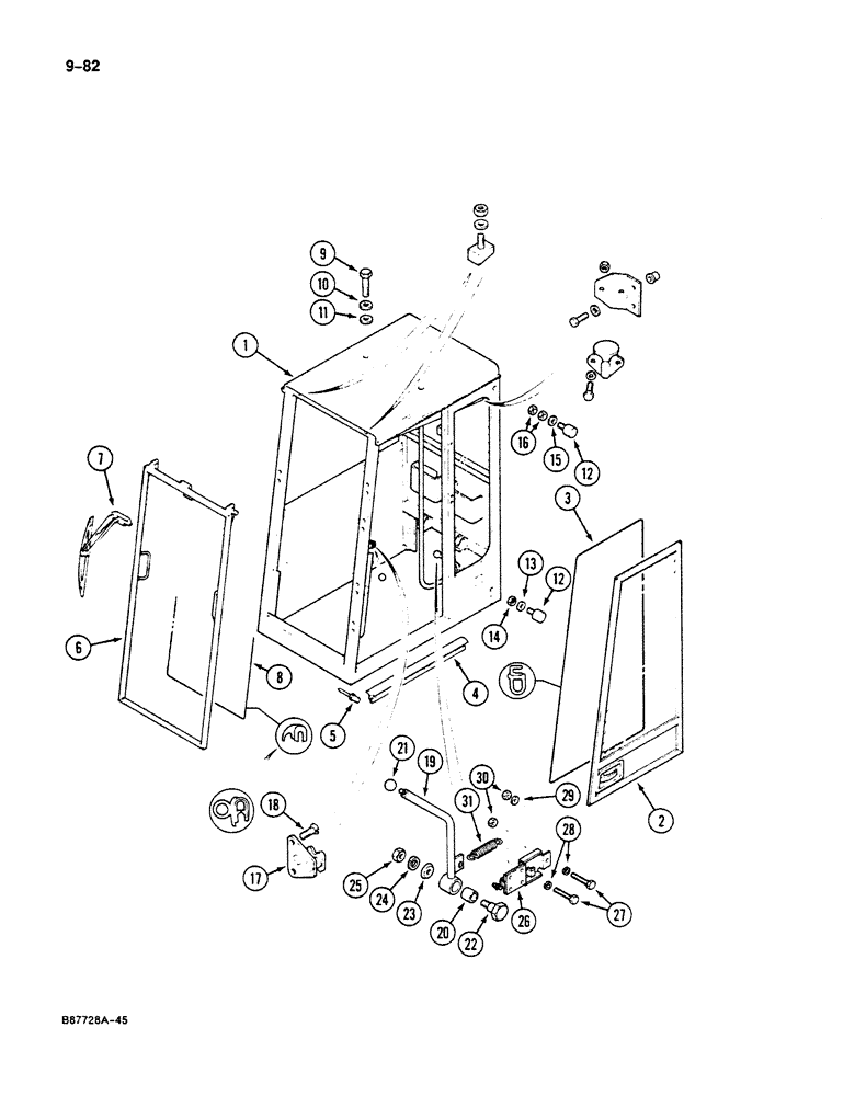 Схема запчастей Case 125B - (9-082) - CAB, CAB FRAME AND RELATED PARTS, P.I.N. 74251 THROUGH 74963, 21801 THROUGH 21806 (09) - CHASSIS