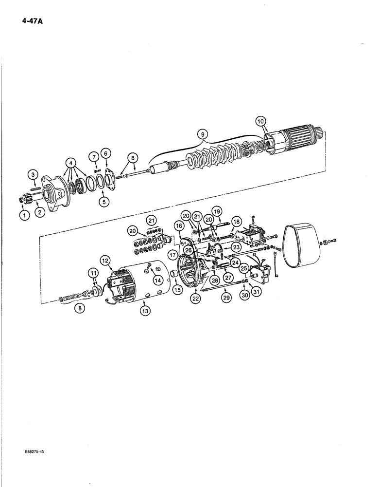 Схема запчастей Case 170B - (4-47A) - STARTER (04) - ELECTRICAL SYSTEMS