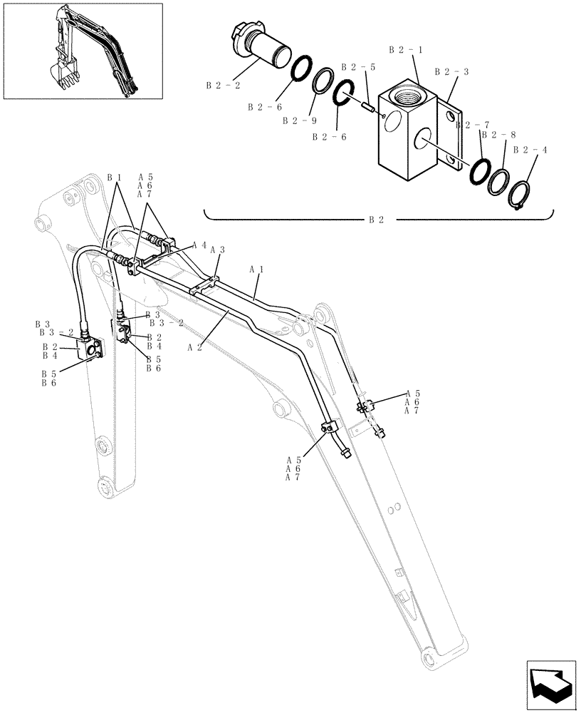 Схема запчастей Case CX27B - (500-60[1]) - BOOM PIPING 2.15M (NIBBLER & BREAKER) (35) - HYDRAULIC SYSTEMS