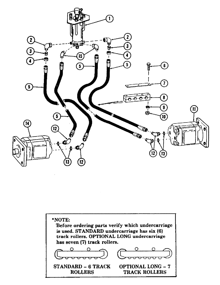 Схема запчастей Case 880B - (220) - LOWER TRACK DRIVE MOTOR TUBING, * (USED ON UNITS WITH STANDARD UNDERCARRIAGE) (07) - HYDRAULIC SYSTEM