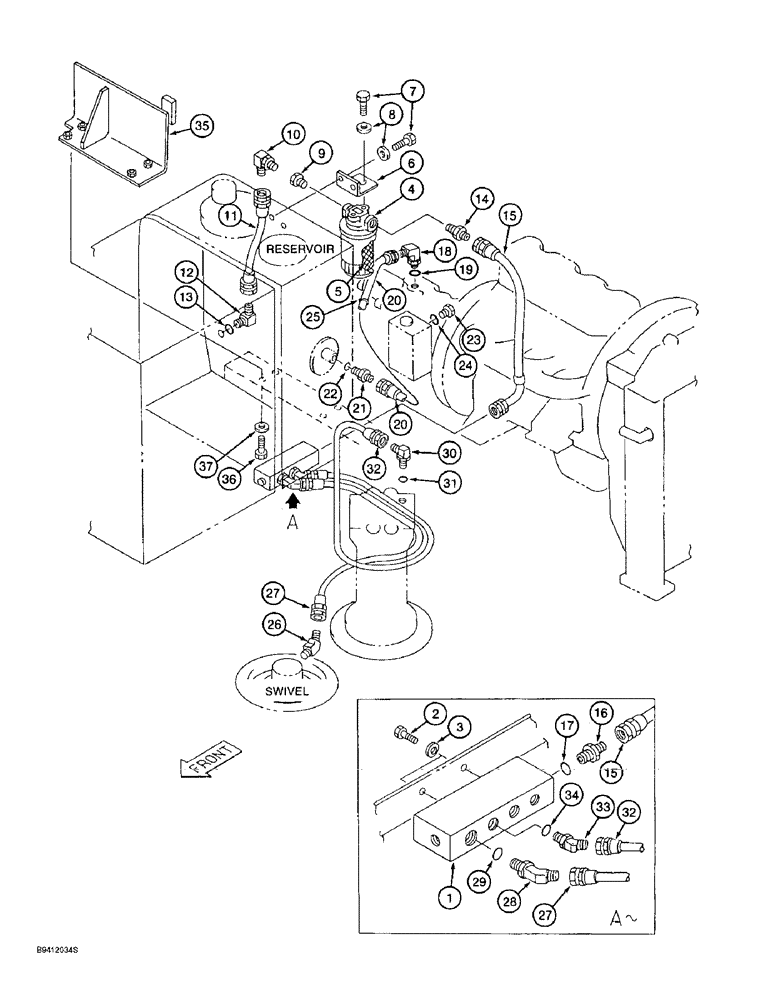 Схема запчастей Case 9010B - (8-010) - FILTER AND RESERVOIR RETURN LINES, MODELS WITHOUT LOAD HOLD (08) - HYDRAULICS