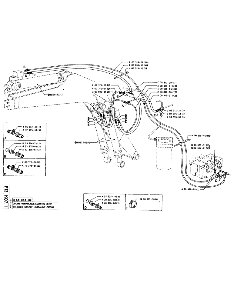 Схема запчастей Case 220 - (135) - CYLINDER SAFETY HYDRAULIC CIRCUIT (07) - HYDRAULIC SYSTEM