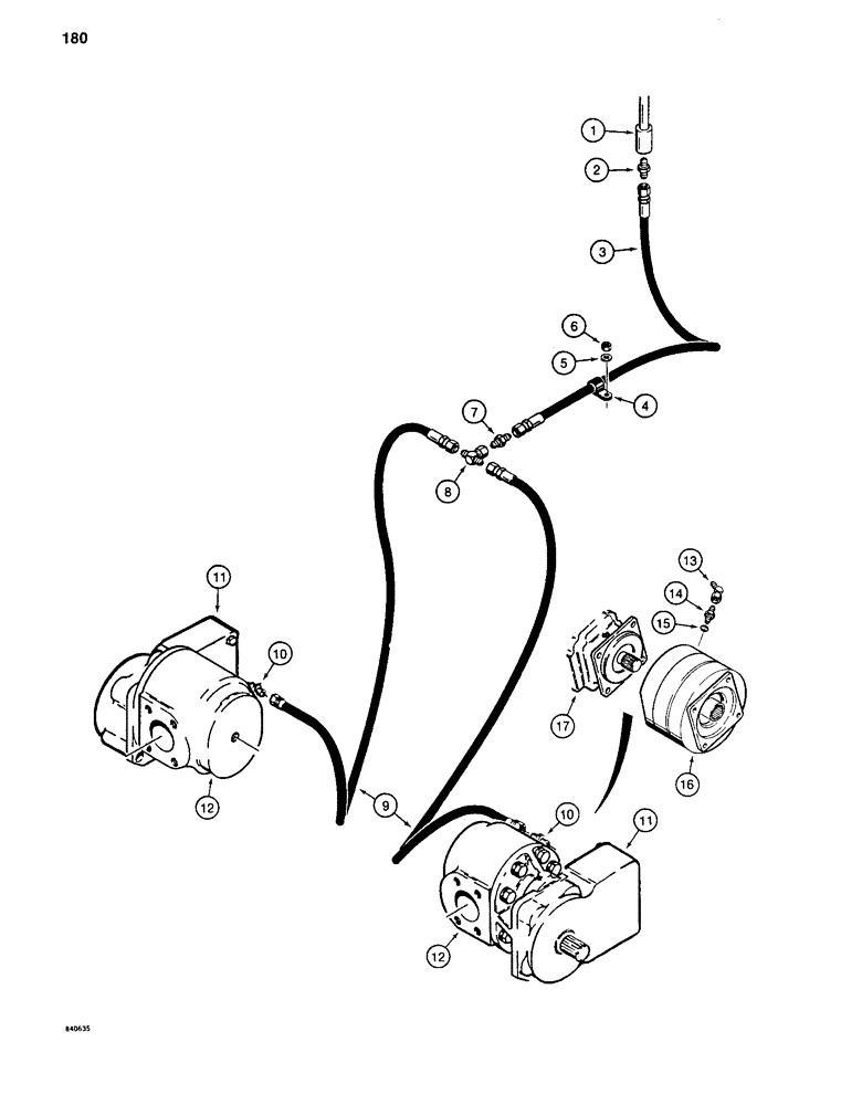 Схема запчастей Case 880C - (180) - TRACK BRAKE HYDRAULIC LINES - LOWER, LONG 7-ROLLER TRACK PIN 6205456 AND AFTER (04) - UNDERCARRIAGE