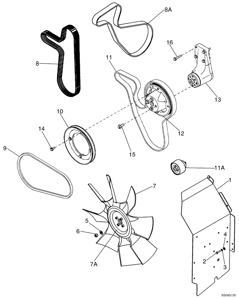 Схема запчастей Case 621D - (02-03) - FAN - FAN BELT (02) - ENGINE