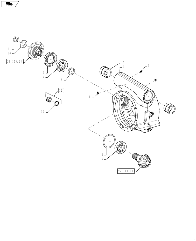 Схема запчастей Case 621F - (27.100.02) - REAR AXLE LMT SLIP AND LOCKING AXLE DRIVE HOUSING (27) - REAR AXLE SYSTEM