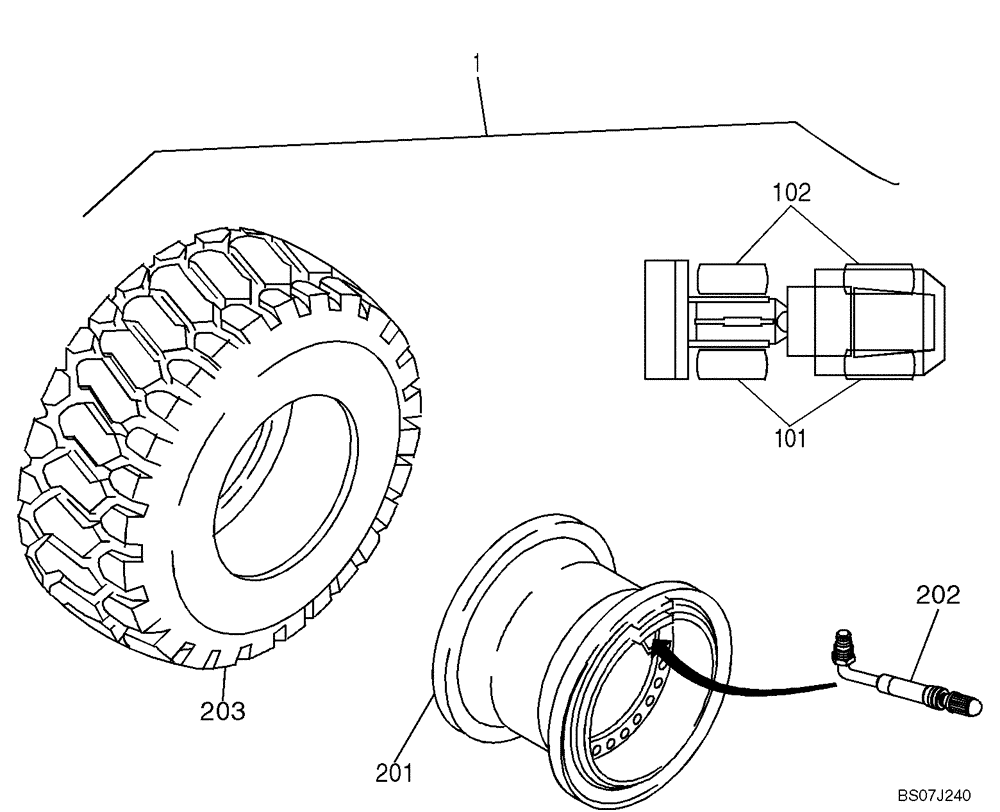 Схема запчастей Case 21E - (05.103[2985716000]) - WHEELS 365/70R18 EM (44) - WHEELS