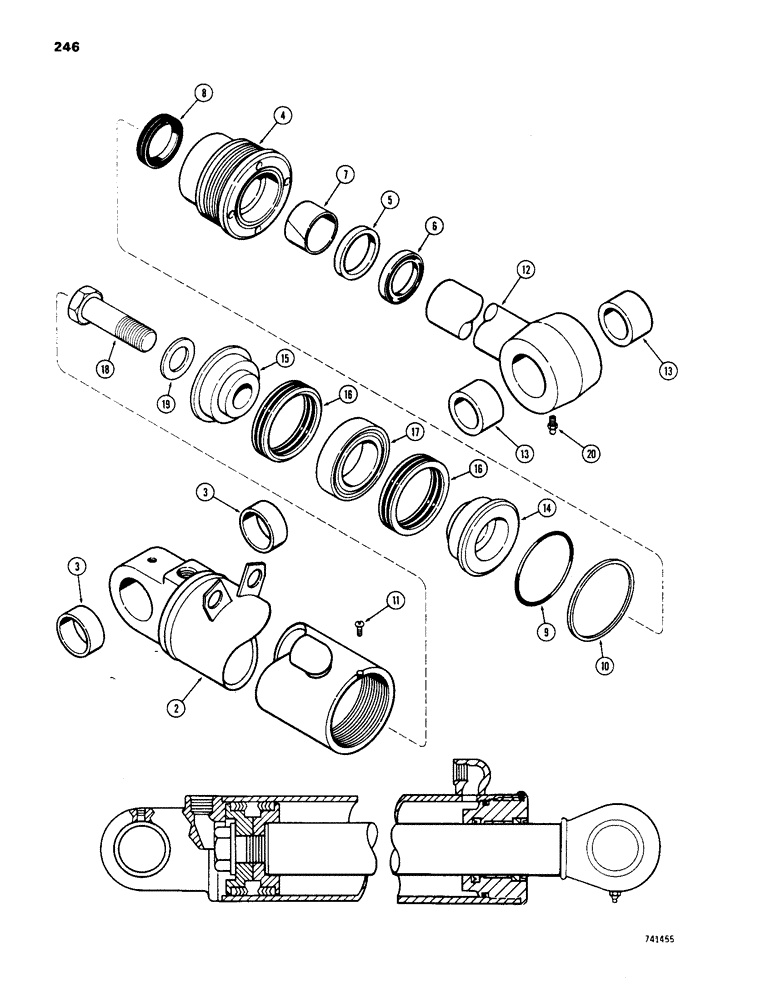 Схема запчастей Case 1450 - (246) - G34510 AND G34511 LOADER LIFT CYLINDERS, GLAND IS STAMPED W/ CYLINDER PN (08) - HYDRAULICS