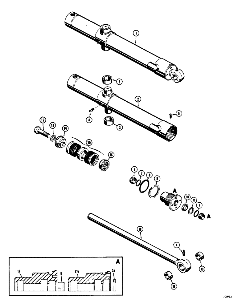 Схема запчастей Case 310G - (214) - LOADER DUMP CYLINDERS, USES SPLIT SNAP IN OUTER ROD WIPER (07) - HYDRAULIC SYSTEM