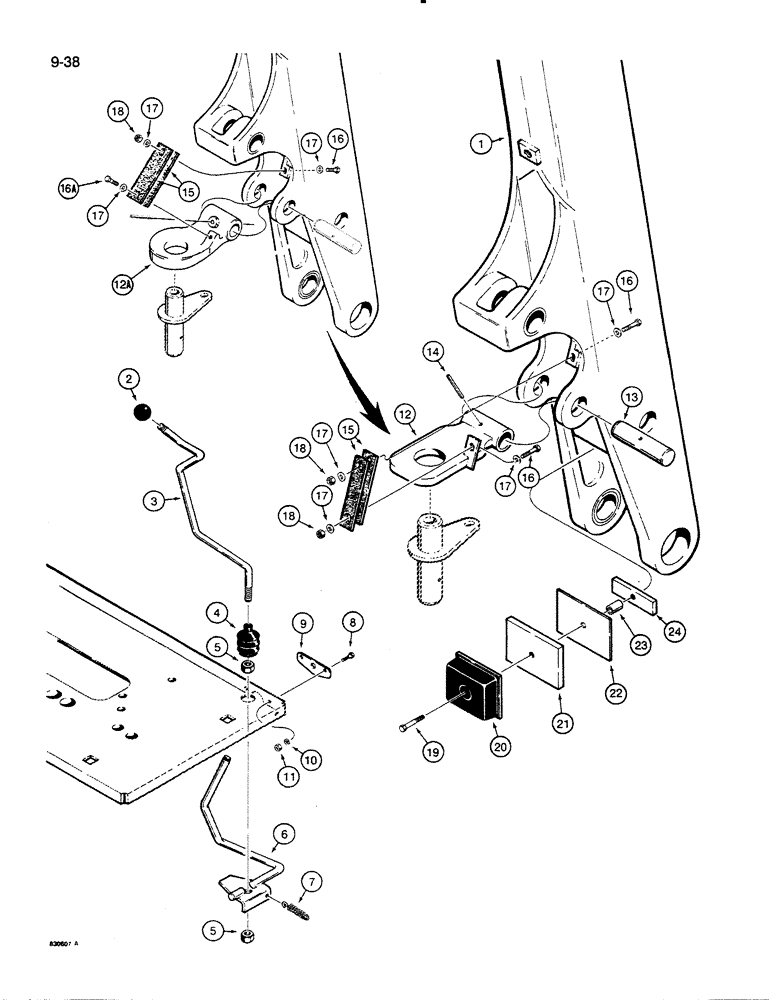 Схема запчастей Case 35C WL - (9-38) - BOOM LATCH, 850C, 850D/855D AND 855E CRAWLERS ONLY (09) - CHASSIS/ATTACHMENTS