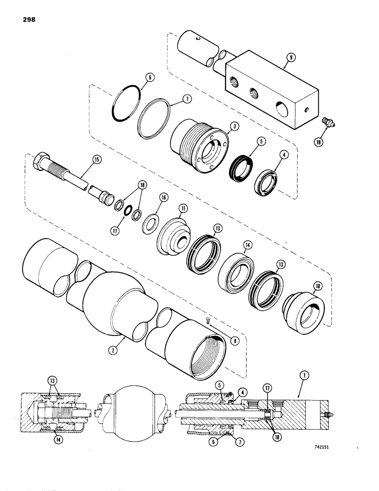 Схема запчастей Case 1150B - (298) - G33936 & G33937 DOZER ANGLE CYLINDERS, GLAND HAS I.D. RING (07) - HYDRAULIC SYSTEM