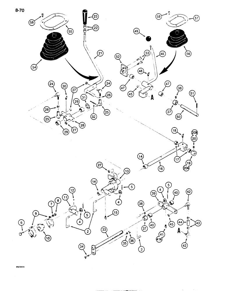 Схема запчастей Case 850D - (8-070) - EQUIPMENT CONTROL LEVERS AND LINKAGE, TWO CONTROL LEVERS - THREE SPOOL VALVE (08) - HYDRAULICS