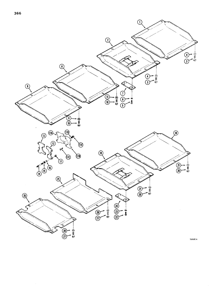 Схема запчастей Case 1450 - (366) - GUARDS - ENGINE, TORQUE CONVERTER AND PIVOT SHAFT, LOADER MODELS (09) - CHASSIS/ATTACHMENTS