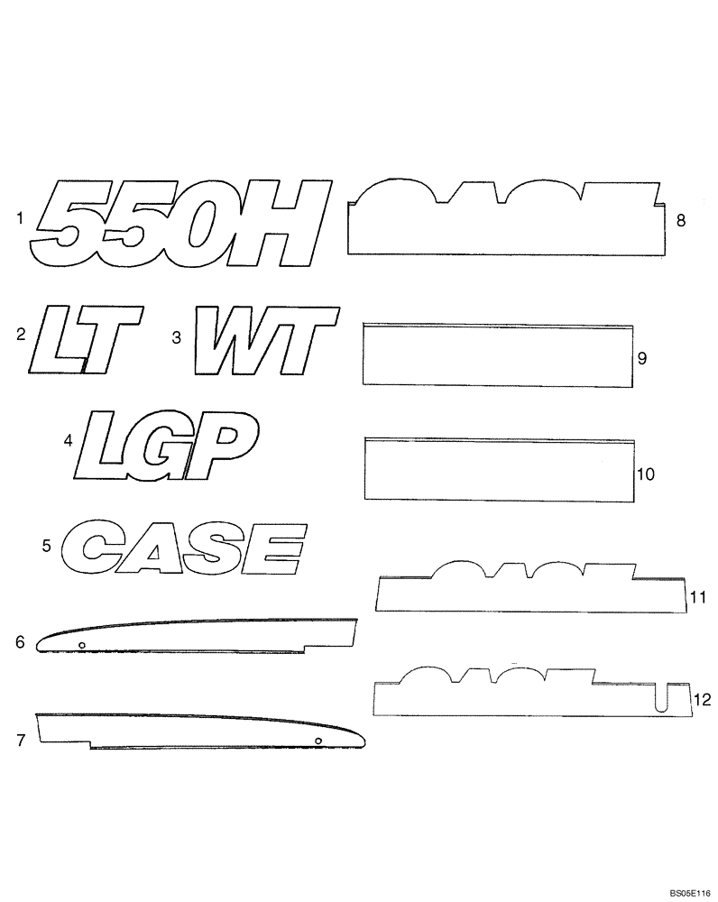 Схема запчастей Case 550H-IND - (09-21A) - MODEL, REFLECTIVE - IF USED (09) - CHASSIS/ATTACHMENTS