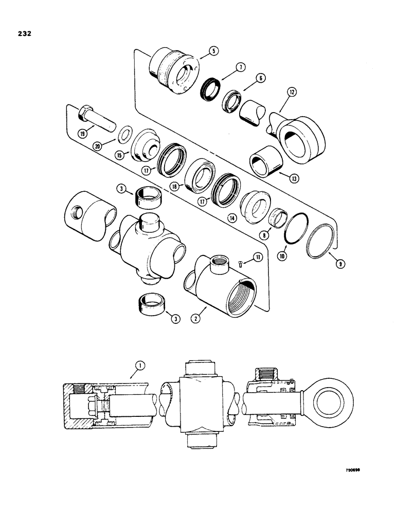 Схема запчастей Case 35 - (232) - G32154 AND G32155 LOADER BUCKET TILT CYLINDERS, WITH TWO PIECE PISTON 