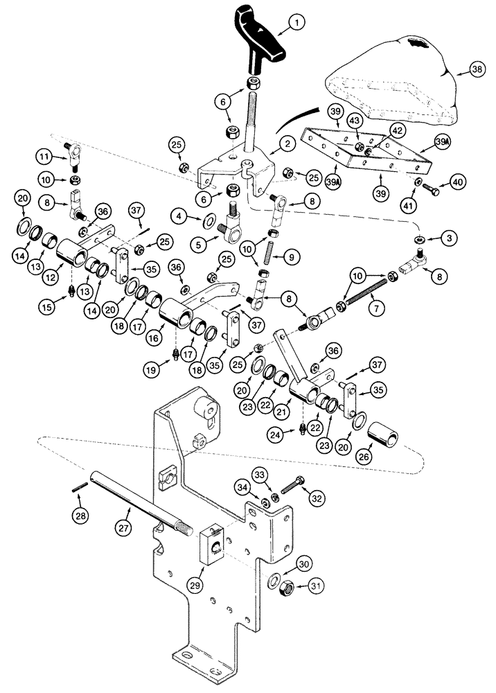 Схема запчастей Case 850E - (8-074) - EQUIPMENT CONTROL LEVER AND LINKAGE, ONE CONTROL LEVER - THREE SPOOL VALVE DOZER MODELS (08) - HYDRAULICS