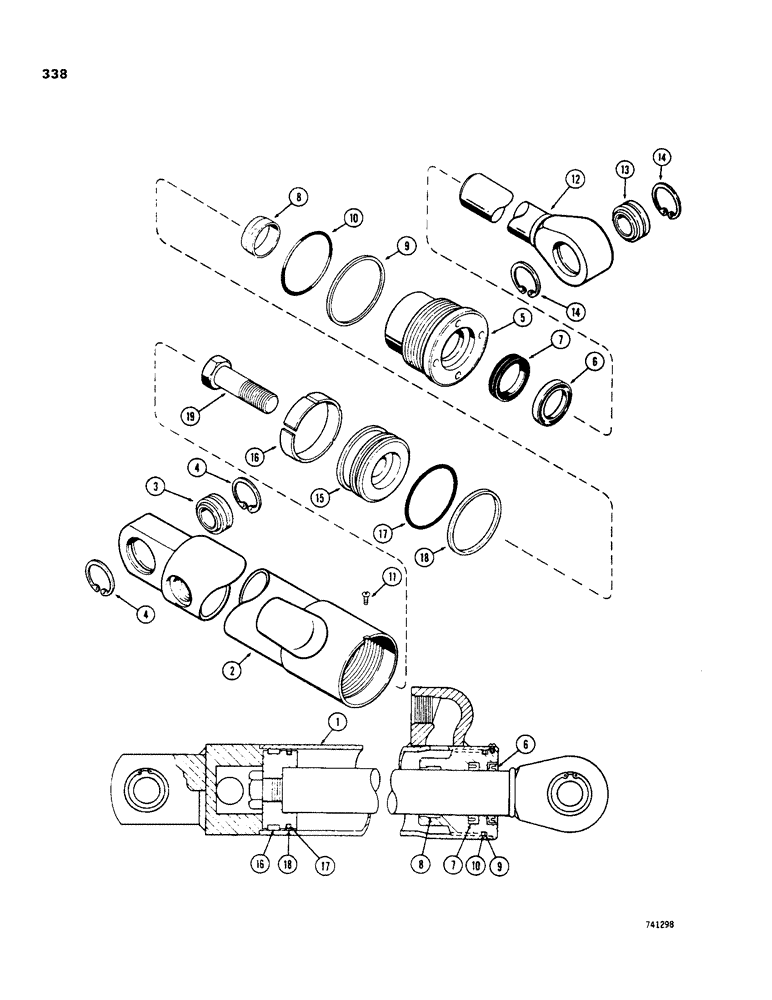 Схема запчастей Case 35 - (338) - G33128 3-POINT HITCH PITCH CYLINDER, WITH ONE PIECE PISTON 