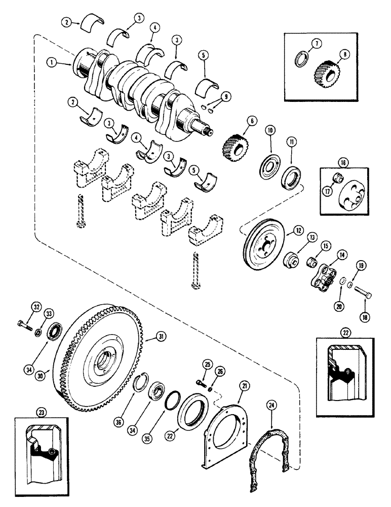 Схема запчастей Case 580 - (014) - CRANKSHAFT & FLYWHEEL, (188) DIESEL ENGINE, MECHANICAL SHUTTLE (10) - ENGINE