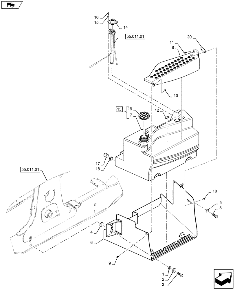 Схема запчастей Case 580SN WT - (10.216.01) - FUEL LINES, RESERVOIR (10) - ENGINE