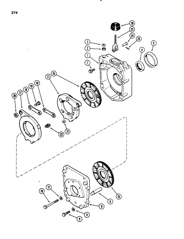 Схема запчастей Case 580E - (274) - TRANSAXLE DIFFERENTIAL BRAKE HOUSING AND BRAKE, PRIOR TO TRANSMISSION SN 16270319 (06) - POWER TRAIN