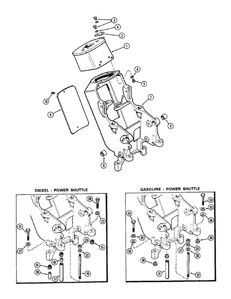 Схема запчастей Case 580B - (140) - STEERING COLUMN AND SUPPORT, POWER SHUTTLE, SUPPORT MOUNTING DSL, GASOLINE (05) - STEERING