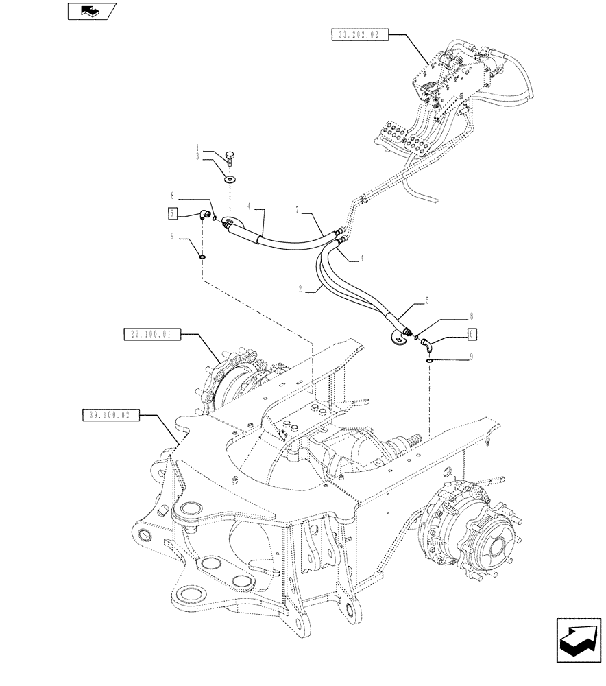 Схема запчастей Case 580SN - (33.202.01) - BRAKE LINE (33) - BRAKES & CONTROLS