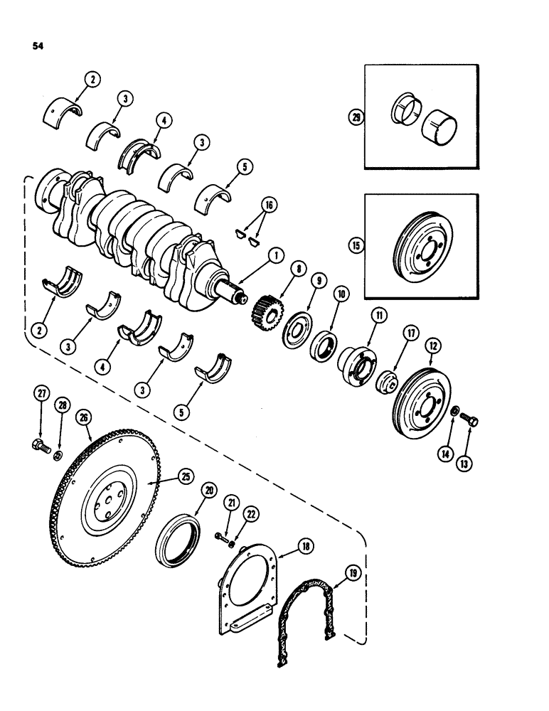 Схема запчастей Case 580D - (054) - CRANKSHAFT AND FLYWHEEL, 207 NATURALLY ASPIRATED DIESEL ENGINE (02) - ENGINE