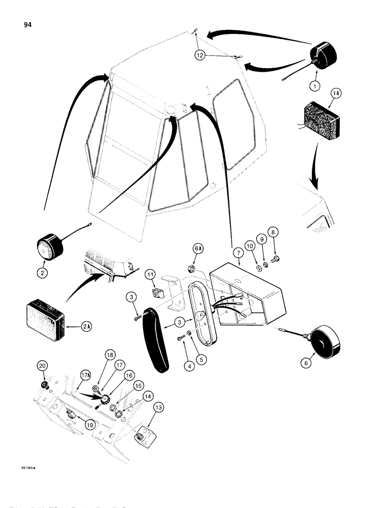 Схема запчастей Case 680H - (094) - TRACTOR LAMP ELECTRICAL CIRCUIT, WITH CAB (04) - ELECTRICAL SYSTEMS