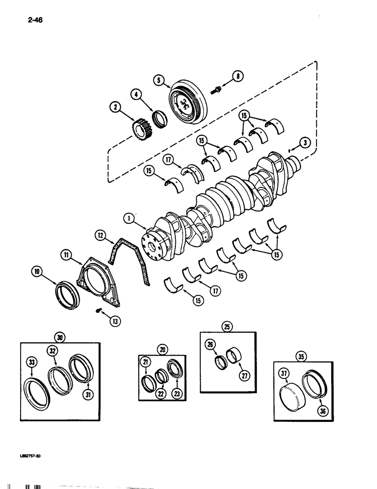 Схема запчастей Case 680L - (2-46) - CRANKSHAFT, 6-590 ENGINE, 6T-590 ENGINE (02) - ENGINE