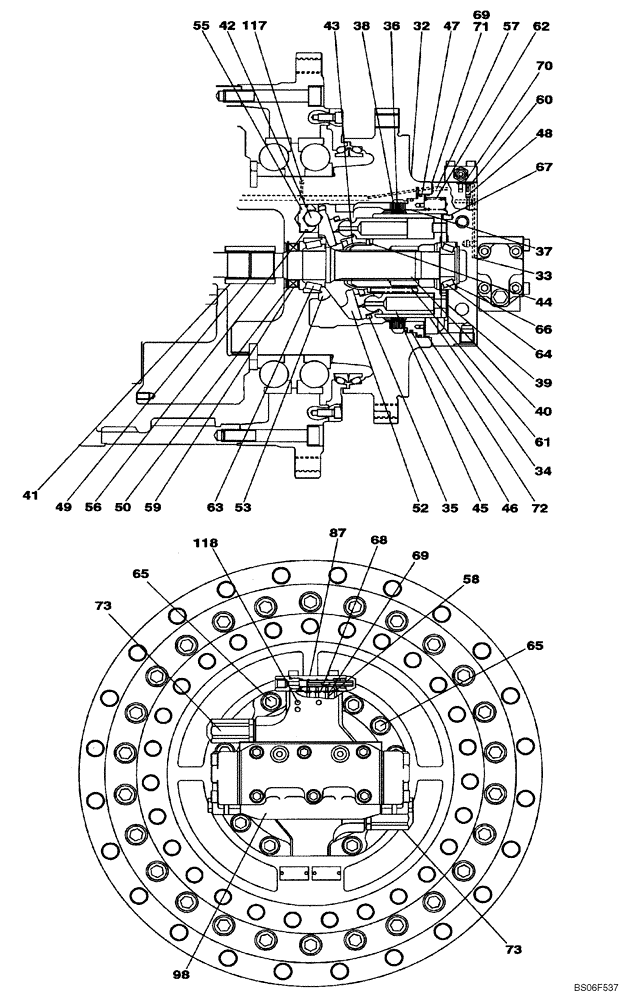 Схема запчастей Case CX460 - (06-03) - LJ01274 MOTOR ASSY - TRAVEL, INLET AND OUTLET (06) - POWER TRAIN