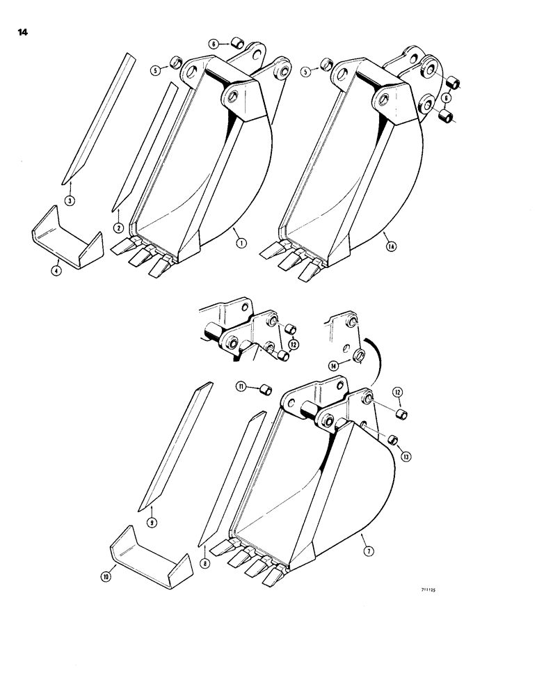 Схема запчастей Case 26B - (014) - BACKHOE BUCKETS, OPTIONAL TYPES, TRENCHING BUCKETS, MACHINERY ITEM 