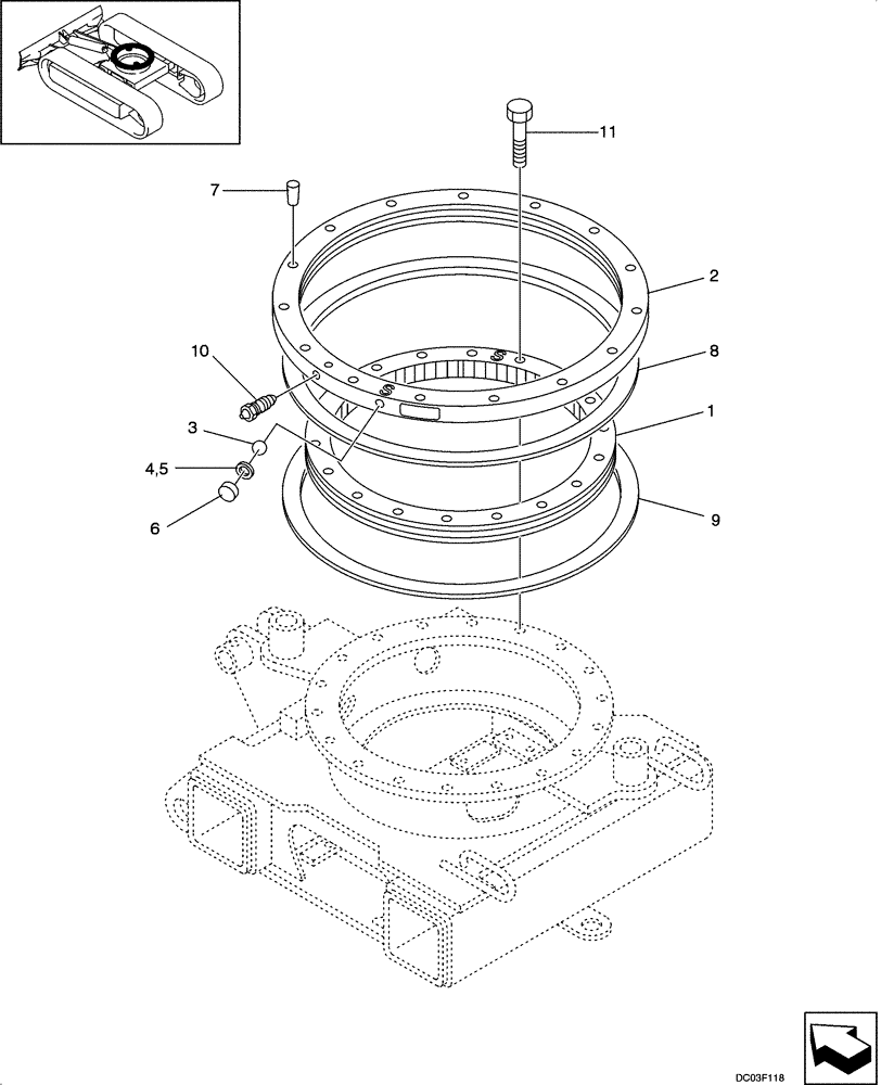 Схема запчастей Case CX14 - (09-01[00]) - TURNTABLE BEARING (09) - CHASSIS/ATTACHMENTS