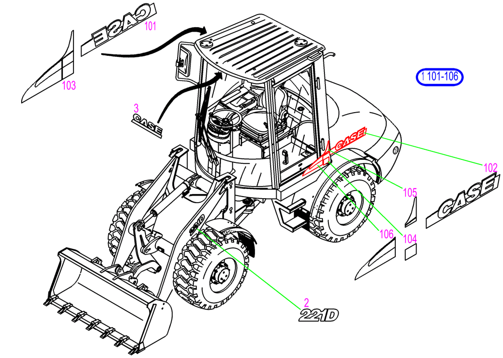 Схема запчастей Case 221D - (91.010[001]) - DECALS (S/N 581101-UP) (90) - PLATFORM, CAB, BODYWORK AND DECALS