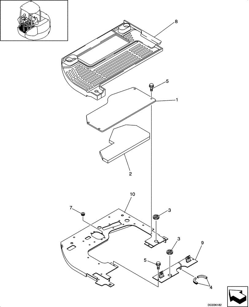 Схема запчастей Case CX47 - (09-12[00]) - PLATES, FLOOR - CANOPY (09) - CHASSIS/ATTACHMENTS