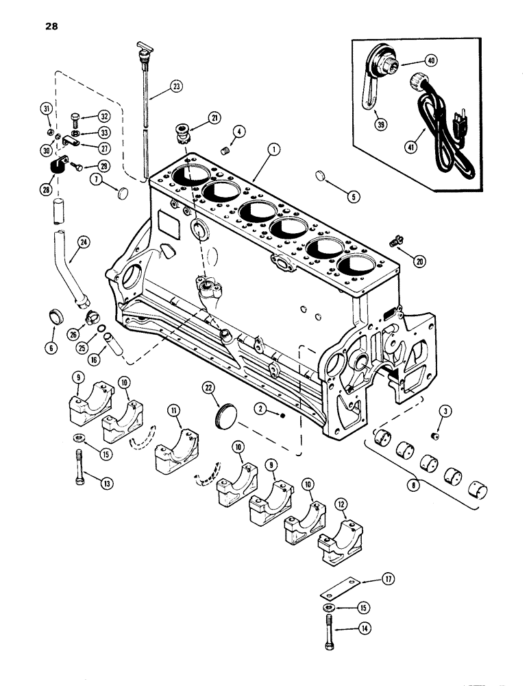 Схема запчастей Case 1450 - (028) - CYLINDER BLOCK, 504BDT DIESEL ENGINE, 1ST USED TRAC. SER. NO 2556252 (02) - ENGINE