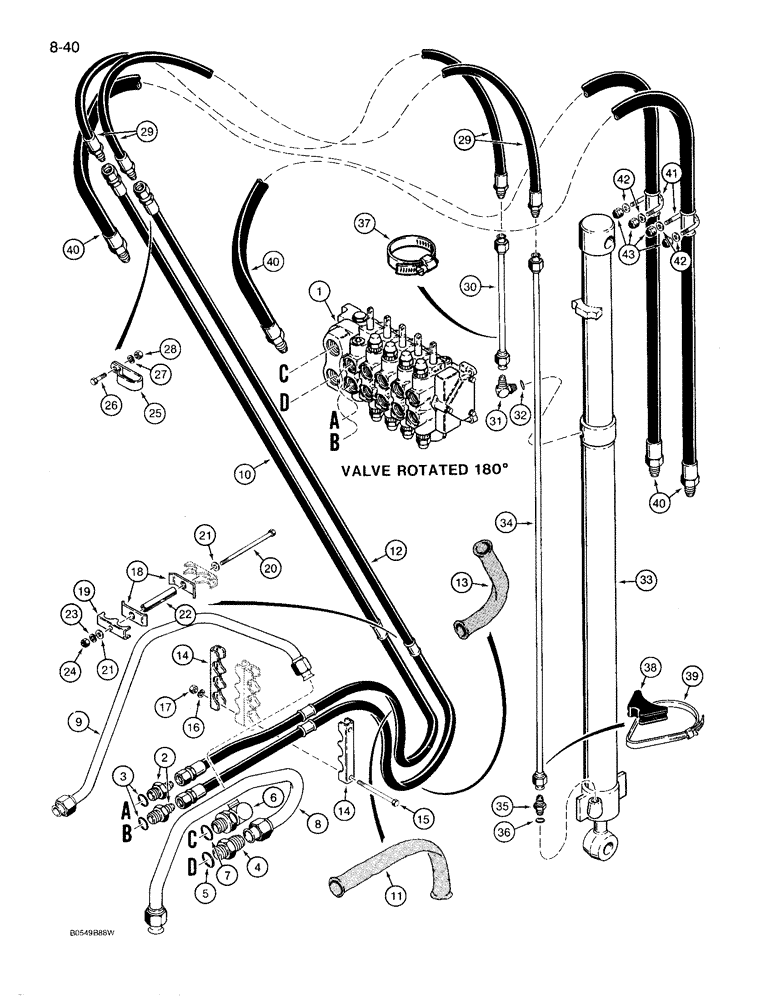 Схема запчастей Case 780D - (8-040) - BACKHOE EXTENDABLE DIPPER CYLINDER HYDRAULIC CIRCUIT, PRIOR PIN JJG0071751 (08) - HYDRAULICS