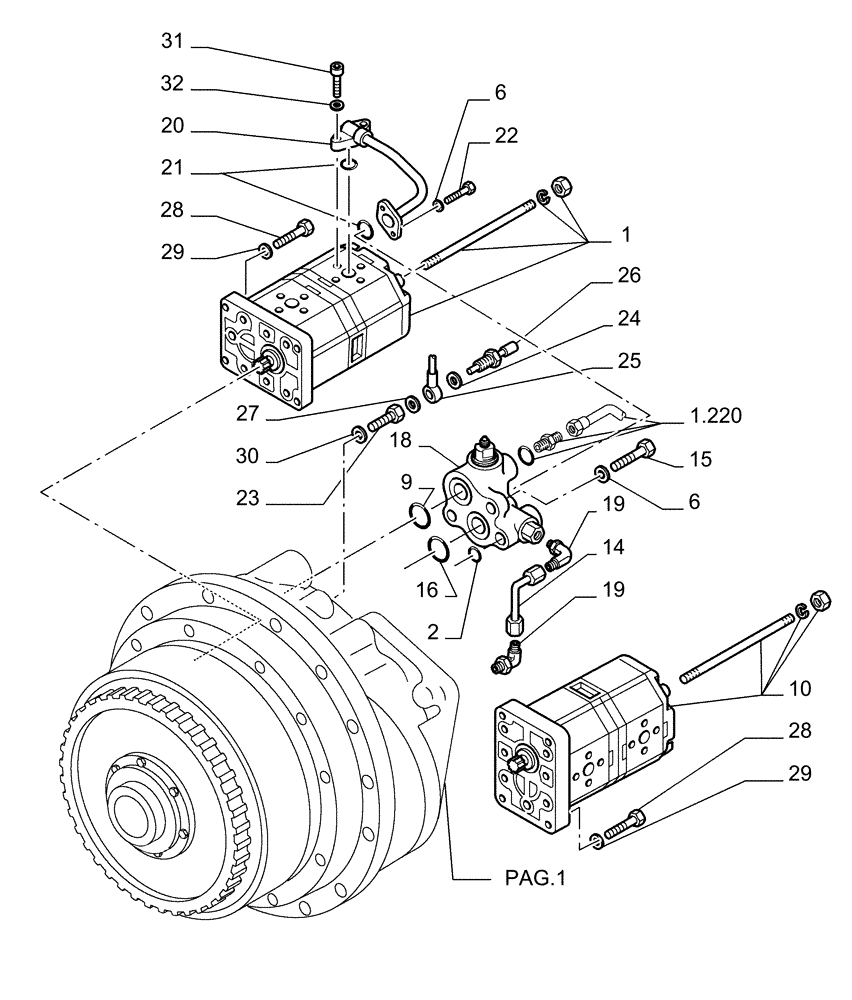 Схема запчастей Case 1850K - (1.200[03]) - UNIT TORQUE CONVERTER (29) - HYDROSTATIC DRIVE