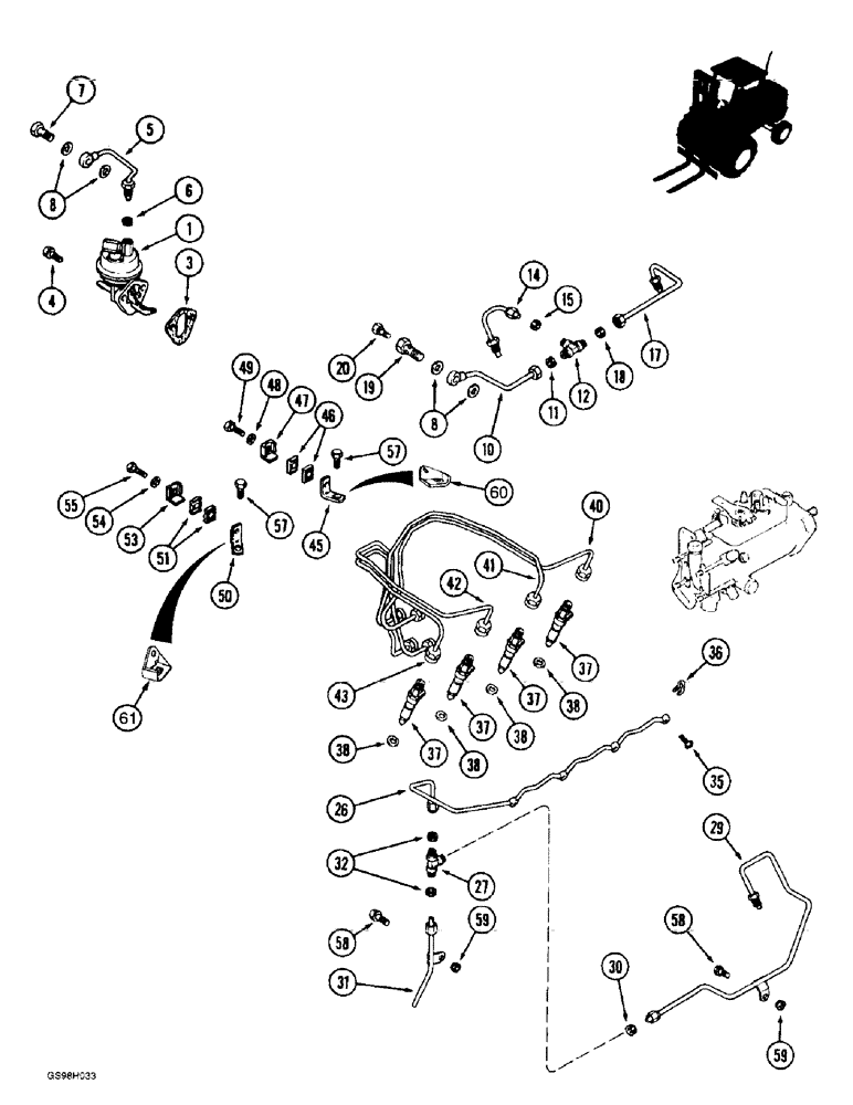 Схема запчастей Case 586E - (3-04) - FUEL INJECTION SYSTEM, PRIOR TO P.I.N. JJG0251722, 4-390 ENGINE (03) - FUEL SYSTEM