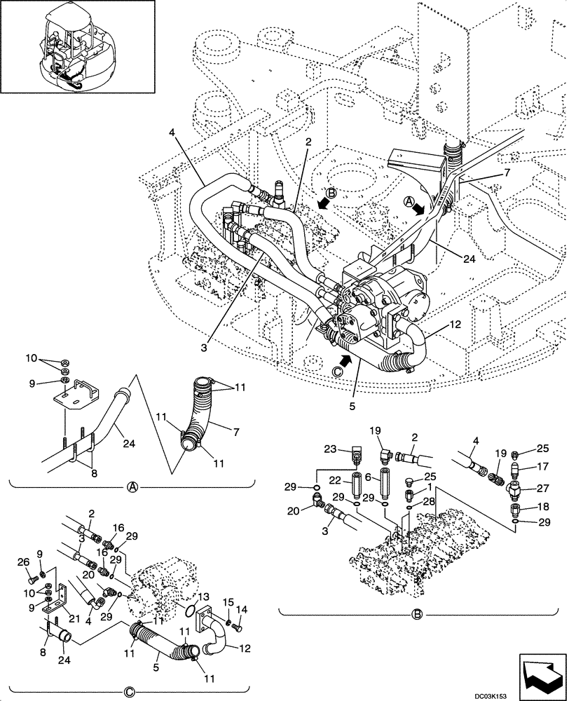 Схема запчастей Case CX47 - (08-02[00]) - HYDRAULIC LINES - HYDRAULIC PUMP (08) - HYDRAULICS