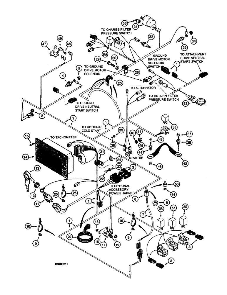 Схема запчастей Case 660 - (4-17E) - MAIN HARNESS & CONNECTIONS, W/ SEAT INTERLOCK SYS., USED ON MODELS W/ 4-390 EMISSIONS CERTIFIED ENG. (04) - ELECTRICAL SYSTEMS