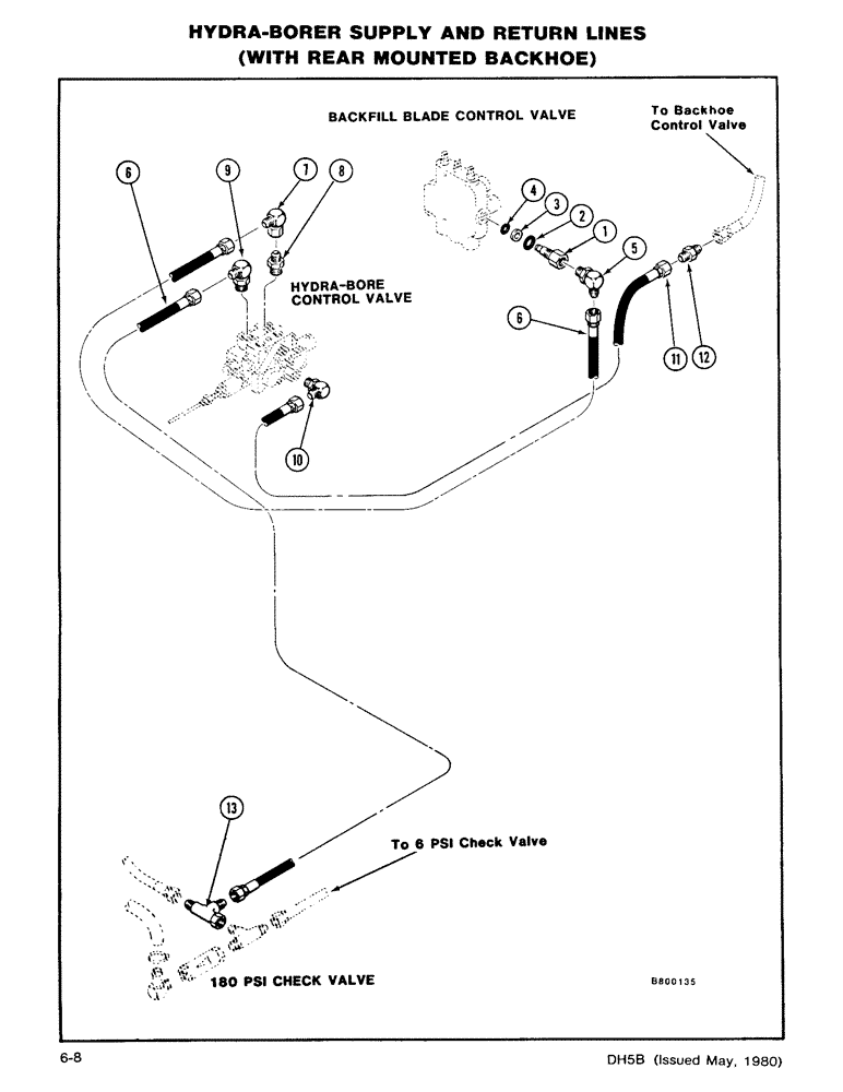 Схема запчастей Case DH5 - (6-08) - HYDRA-BORER SUPPLY AND RETURN LINES (WITH REAR MOUNTED BACKHOE) (35) - HYDRAULIC SYSTEMS