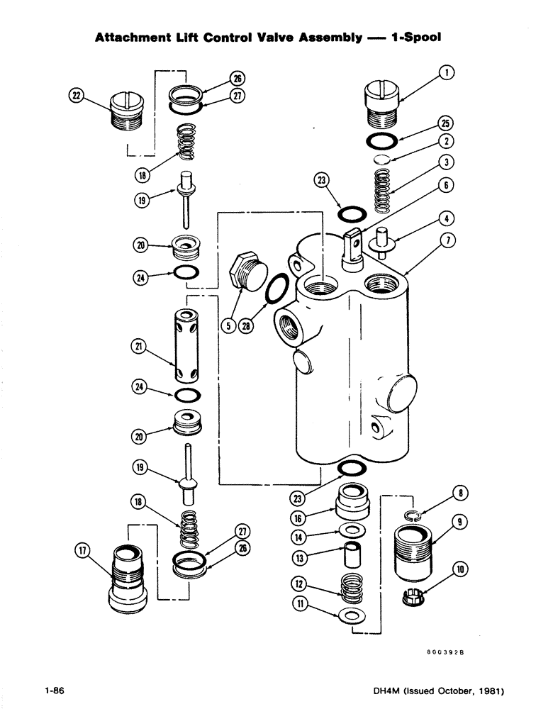 Схема запчастей Case DH4 - (1-86) - ATTACHMENT LIFT CONTROL VALVE ASSEMBLY - 1-SPOOL (35) - HYDRAULIC SYSTEMS