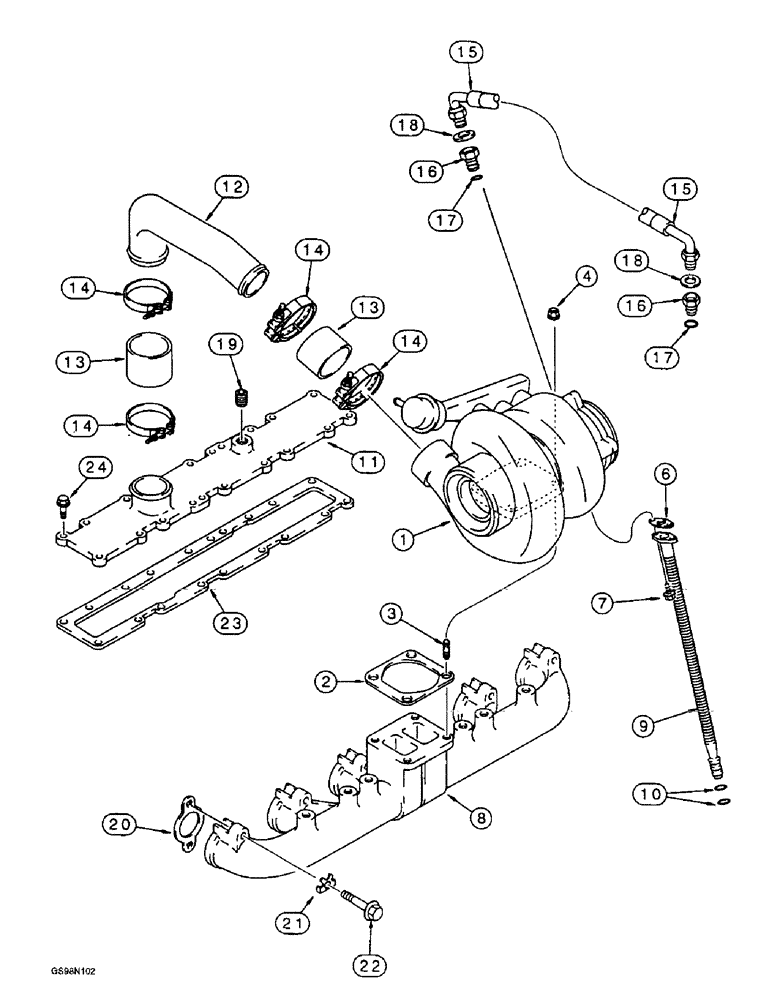 Схема запчастей Case 721B - (2-21A) - TURBOCHARGER SYSTEM AND MANIFOLDS, 6T-830 EMISSIONS CERTIFIED ENG., LOADER P.I.N. JEE053200 & AFTER (02) - ENGINE