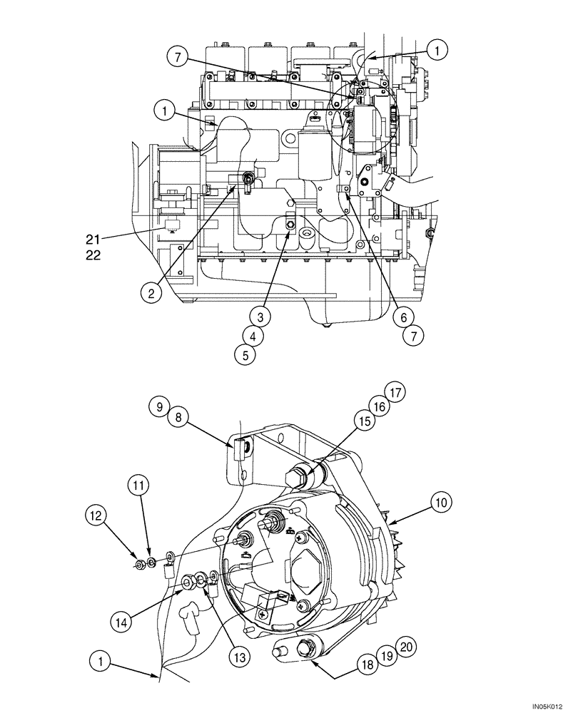 Схема запчастей Case 550H-IND - (04-09) - HARNESS, FRONT - ALTERNATOR, ENGINE RIGHT HAND SIDE AND ALTERNATOR MOUNTING (04) - ELECTRICAL SYSTEMS