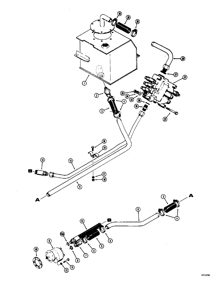 Схема запчастей Case W7 - (256) - LOADER HYDRAULICS, PUMP SUCTION AND PRESSURE LINE (08) - HYDRAULICS