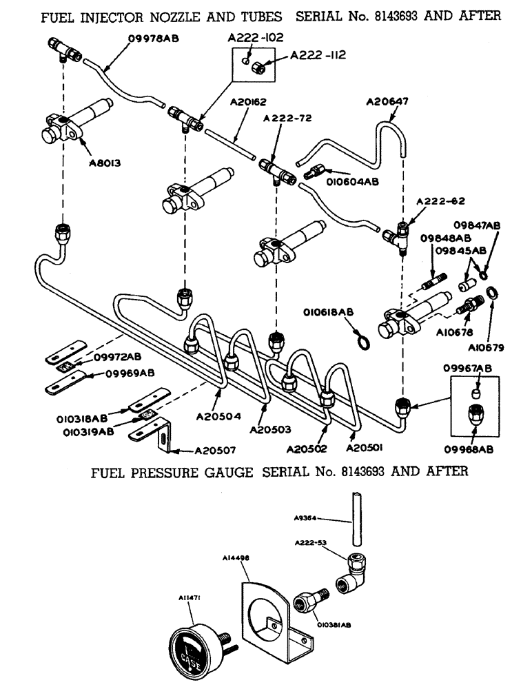 Схема запчастей Case W9 - (026) - DIESEL ENGINE, FUEL INJECTOR NOZZLE AND TUBES SERIAL NO. 8143693 & AFTER (03) - FUEL SYSTEM