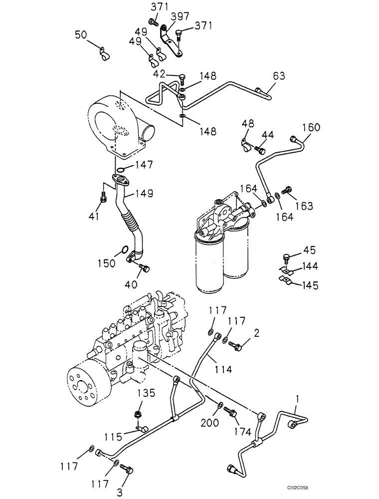 Схема запчастей Case CX460 - (02-18) - OIL CIRCUIT (02) - ENGINE