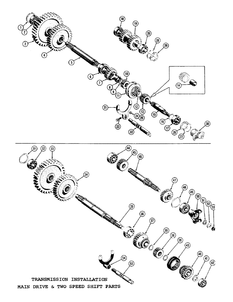 Схема запчастей Case 1000C - (102) - TRANSMISSION INSTALLATION, MAIN DRIVE AND TWO SPEED SHIFT PARTS (03) - TRANSMISSION