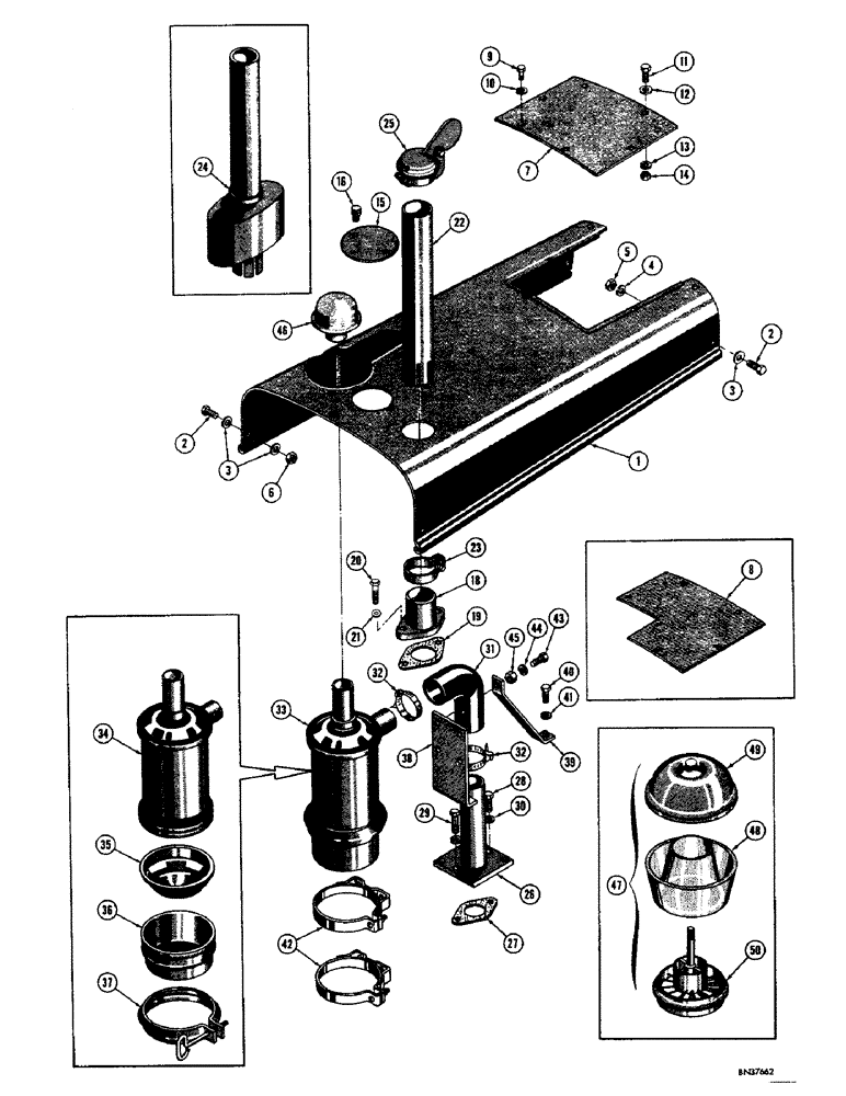 Схема запчастей Case 310F - (090) - HOOD, EXHAUST SYSTEM, AND AIR CLEANER - DIESEL (05) - UPPERSTRUCTURE CHASSIS