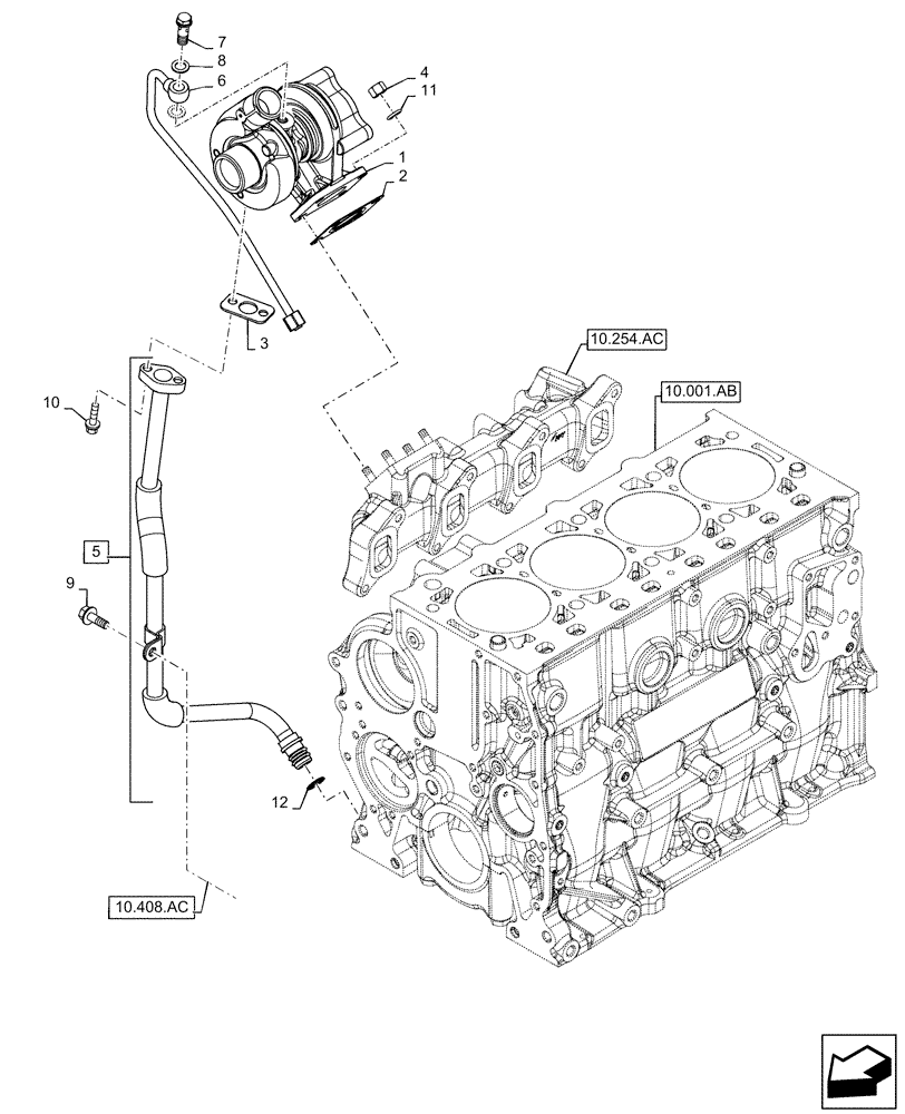 Схема запчастей Case F5CE5454B A005 - (10.250.AC) - TURBOCHARGER (10) - ENGINE