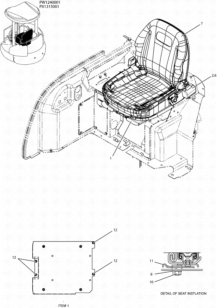 Схема запчастей Case CX36B - (01-053) - SEAT INSTAL (90) - PLATFORM, CAB, BODYWORK AND DECALS